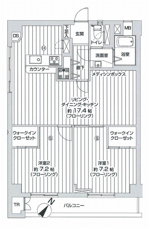 Floor plan. 2LDK, Price 16,900,000 yen, Occupied area 69.35 sq m , Balcony area 8.32 sq m