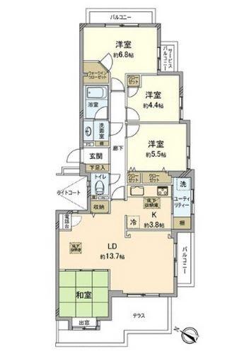 Floor plan. 4LDK, Price 34,900,000 yen, Occupied area 85.95 sq m , Balcony area 16.24 sq m