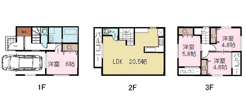 Floor plan. (A Building), Price 46,800,000 yen, 4LDK, Land area 62.14 sq m , Building area 108.6 sq m