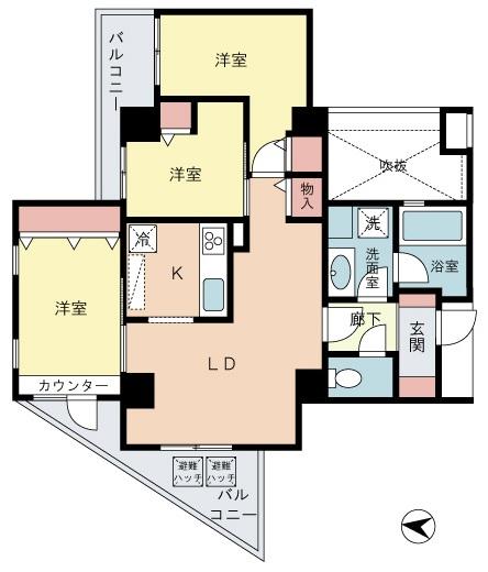 Floor plan. 3LDK, Price 34,900,000 yen, Occupied area 66.66 sq m , Balcony area 9.5 sq m