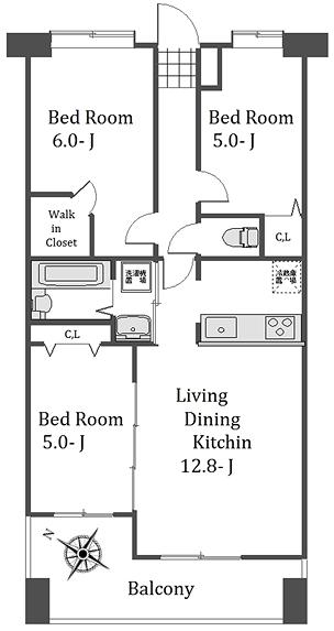 Floor plan. 2LDK + S (storeroom), Price 29,300,000 yen, Occupied area 63.44 sq m , Balcony area 9.1 sq m