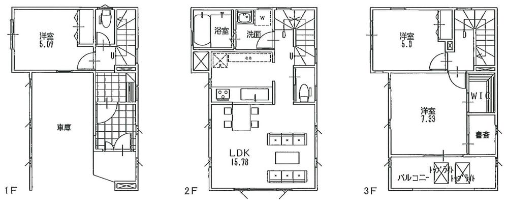 Floor plan. (B Building), Price 42,800,000 yen, 3LDK, Land area 50 sq m , Building area 106.78 sq m