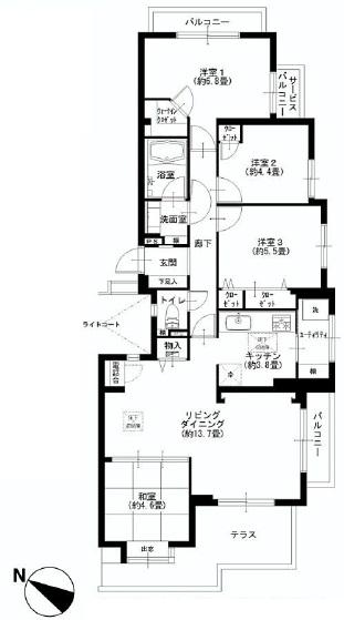 Floor plan. 4LDK, Price 34,900,000 yen, Occupied area 85.95 sq m , Balcony area 16.24 sq m