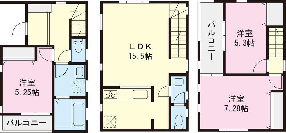 Floor plan. (A Building), Price 37,800,000 yen, 3LDK, Land area 63.82 sq m , Building area 80.48 sq m