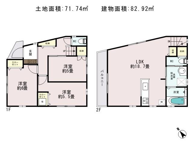 Floor plan. 29,800,000 yen, 3LDK, Land area 71.74 sq m , Building area 82.92 sq m