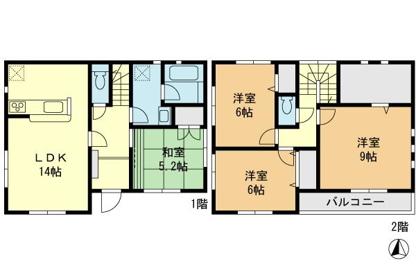 Floor plan. (1 Building), Price 39,800,000 yen, 4LDK, Land area 105.82 sq m , Building area 98.82 sq m