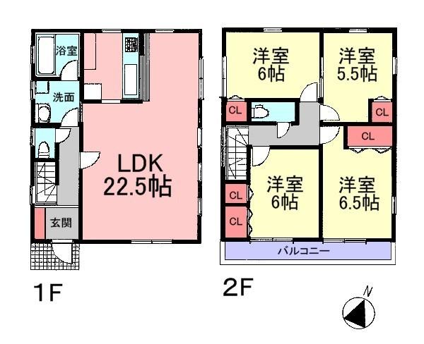 Floor plan. (1 Building), Price 35,800,000 yen, 4LDK, Land area 106.66 sq m , Building area 104.34 sq m