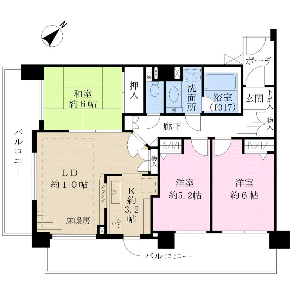 Floor plan. 3LDK, Price 43 million yen, Footprint 70.2 sq m , Balcony area 24.23 sq m