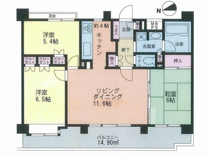 Floor plan. 3LDK, Price 28.8 million yen, Occupied area 70.35 sq m , Balcony area 14.9 sq m