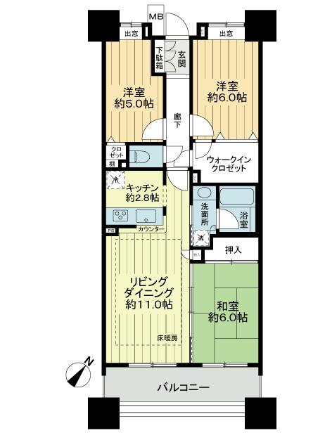 Floor plan. 3LDK, Price 35,800,000 yen, Occupied area 70.74 sq m , Balcony area 9.9 sq m 3LDK type