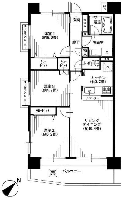Floor plan. 3LDK, Price 33,900,000 yen, Occupied area 67.41 sq m , Balcony area 11.11 sq m