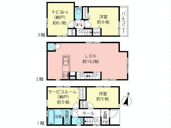 Floor plan. (A Building), Price 38,800,000 yen, 2LDK+2S, Land area 74.75 sq m , Building area 92.73 sq m