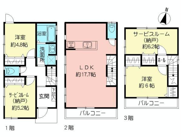 Floor plan. (C Building), Price 37,800,000 yen, 2LDK+2S, Land area 88.09 sq m , Building area 95.63 sq m