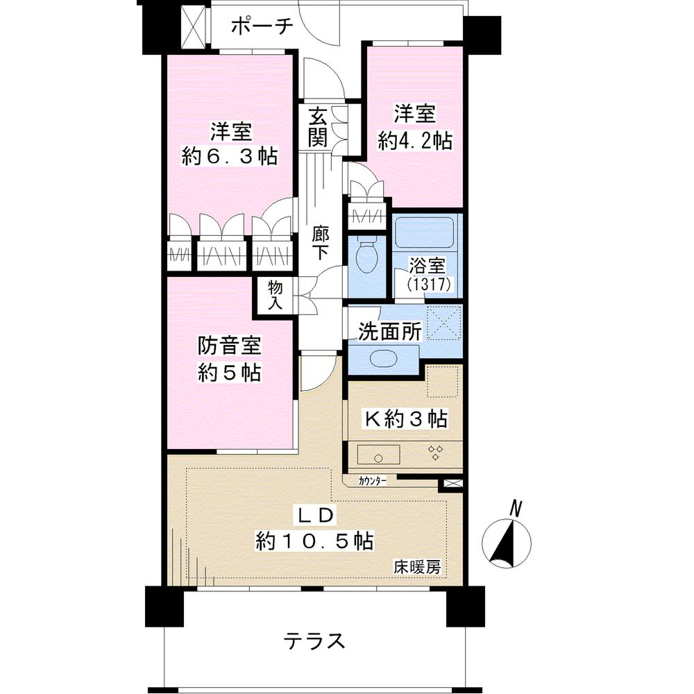 Floor plan. 3LDK, Price 29,800,000 yen, Occupied area 64.31 sq m , Balcony area 12.1 sq m