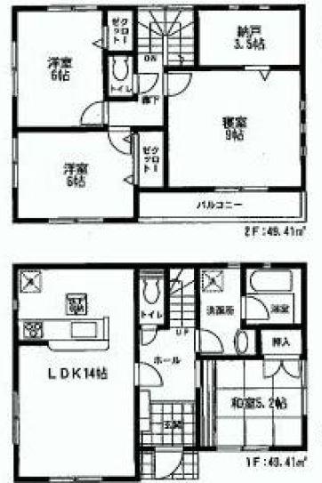 Floor plan. (1 Building), Price 42,800,000 yen, 4LDK, Land area 105.82 sq m , Building area 89.82 sq m