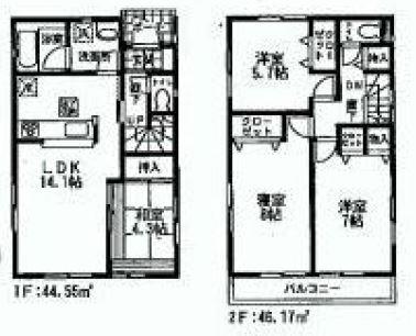 Floor plan. (3 Building), Price 43,900,000 yen, 4LDK, Land area 102.72 sq m , Building area 90.72 sq m