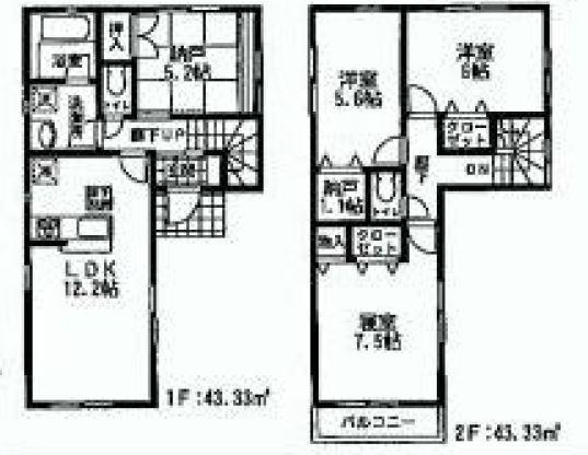 Floor plan. (5 Building), Price 43,900,000 yen, 4LDK, Land area 102.73 sq m , Building area 86.66 sq m