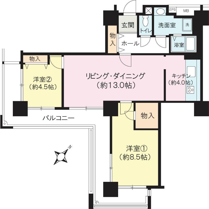Floor plan. 2LDK, Price 49,800,000 yen, Occupied area 74.62 sq m floor plan