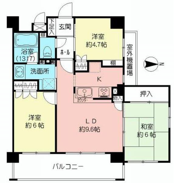 Floor plan. 3LDK, Price 26,900,000 yen, Occupied area 64.37 sq m , Balcony area 9.75 sq m