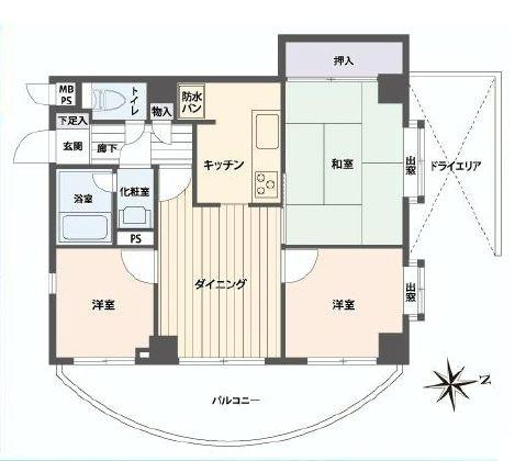 Floor plan. 3DK, Price 13.7 million yen, Occupied area 53.68 sq m , Balcony area 8.38 sq m