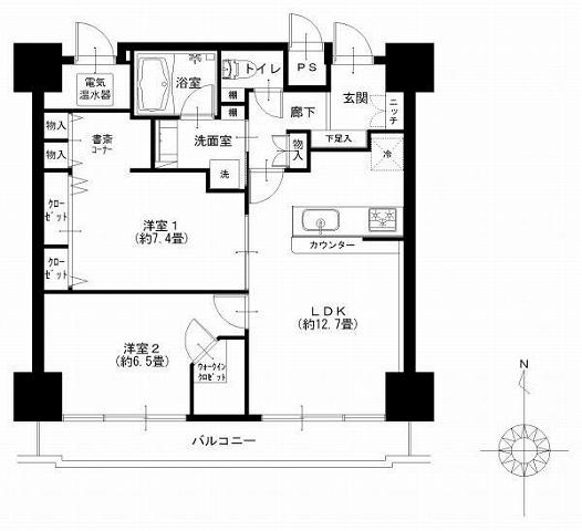 Floor plan. 2LDK, Price 28,900,000 yen, Occupied area 63.72 sq m , Balcony area 8 sq m floor plan