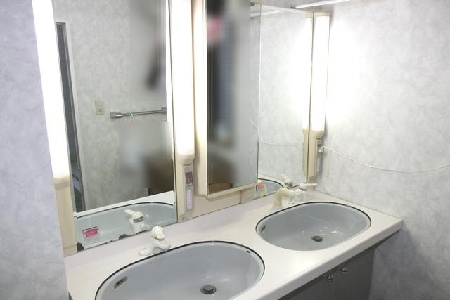 Wash basin, toilet. Wash basin for two persons. 