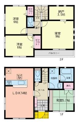 Floor plan. (2-1 Building), Price 39,800,000 yen, 4LDK+S, Land area 105.82 sq m , Building area 98.82 sq m