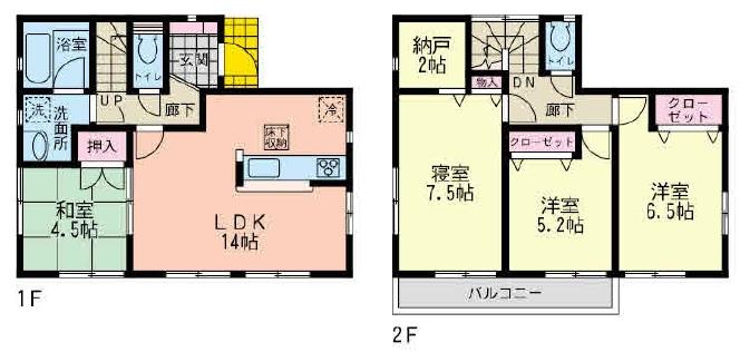 Floor plan. (2-2 Building), Price 40,800,000 yen, 4LDK+S, Land area 101.09 sq m , Building area 89.91 sq m