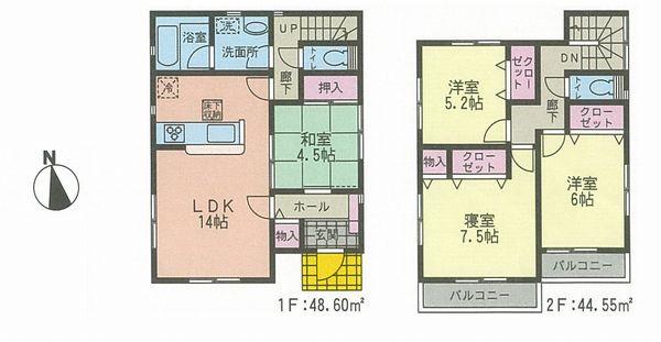 Floor plan. (1 Building), Price 41,800,000 yen, 4LDK, Land area 108.1 sq m , Building area 93.15 sq m