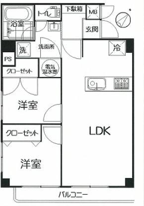 Floor plan. 2LDK, Price 21,800,000 yen, Occupied area 60.21 sq m , Balcony area 5.74 sq m