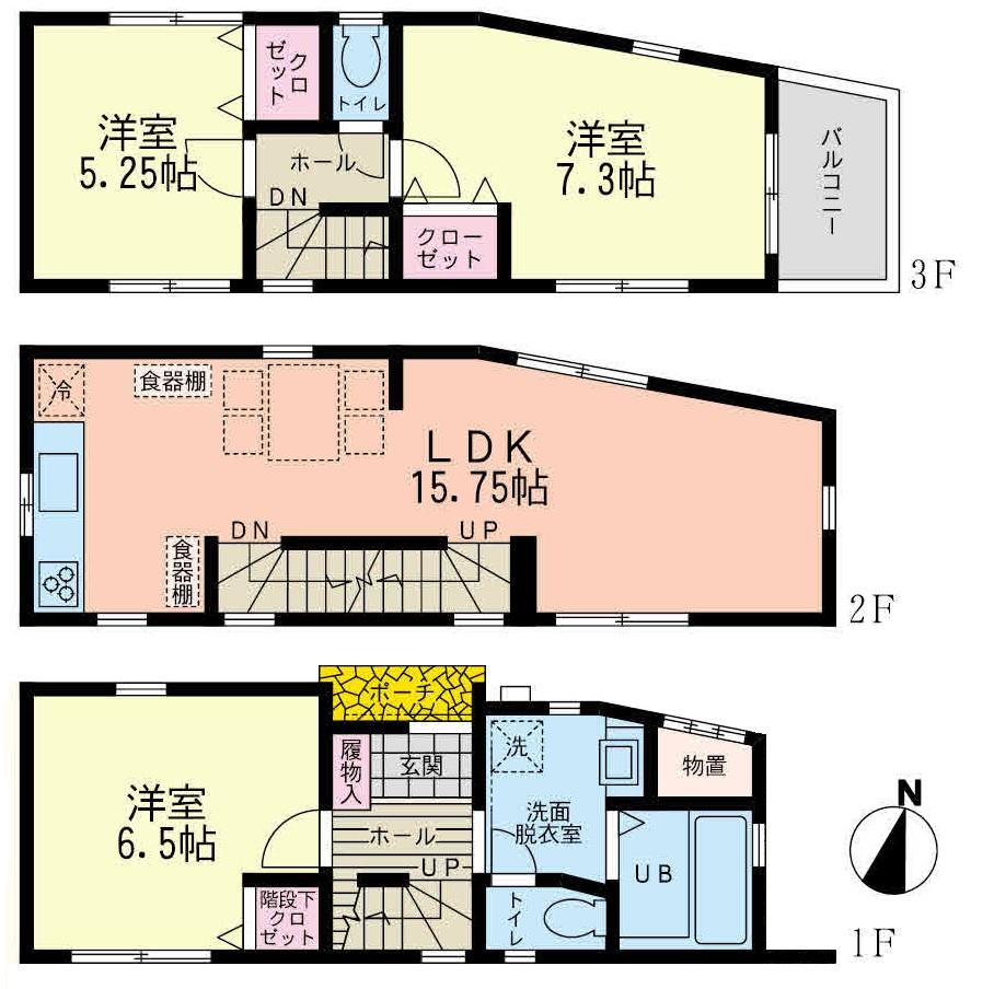 Floor plan. 29,800,000 yen, 3LDK, Land area 53.31 sq m , Building area 85.9 sq m