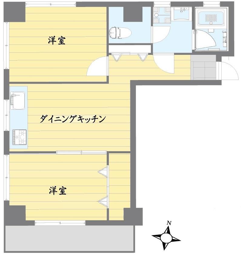 Floor plan. 2DK, Price 13.8 million yen, Occupied area 47.58 sq m , There is a feeling of freedom on the balcony area 5.4 sq m 3 direction room