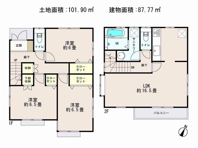 Floor plan. (Building 2), Price 44,800,000 yen, 2LDK+S, Land area 101.9 sq m , Building area 87.77 sq m