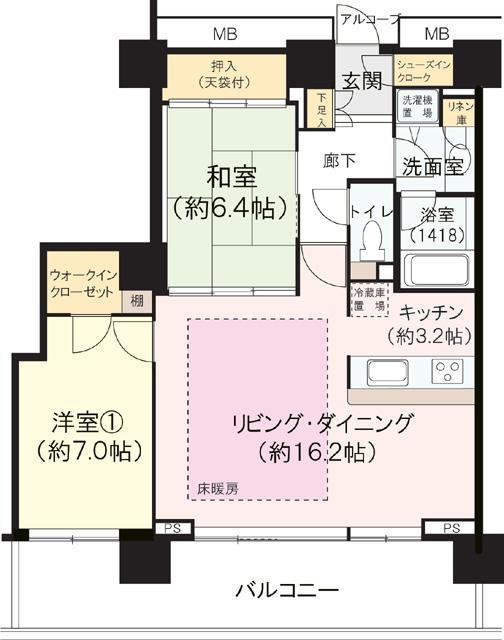 Floor plan. 2LDK, Price 65 million yen, Occupied area 75.02 sq m , Balcony area 17.32 sq m