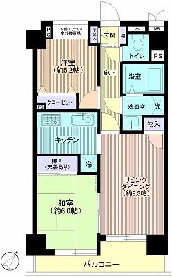 Floor plan. 2LDK, Price 19,800,000 yen, Occupied area 54.51 sq m , Balcony area 6.92 sq m