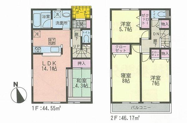 Floor plan. (3 Building), Price 37,800,000 yen, 4LDK, Land area 102.72 sq m , Building area 90.72 sq m