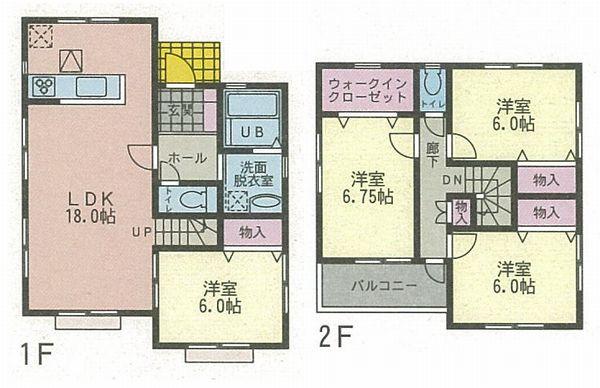 Floor plan. (A Building), Price 42,800,000 yen, 3LDK, Land area 174.77 sq m , Building area 96.88 sq m
