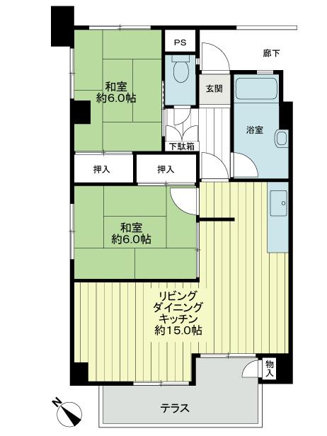 Floor plan. 2LDK, Price 14 million yen, Occupied area 59.28 sq m , Balcony area 7.17 sq m