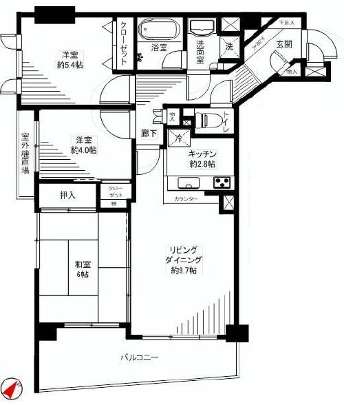 Floor plan. 3LDK, Price 33,800,000 yen, Occupied area 65.02 sq m , Balcony area 8.67 sq m