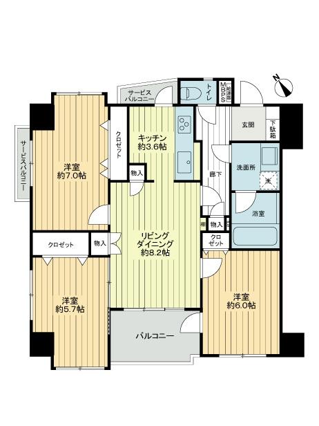 Floor plan. 3LDK, Price 35,800,000 yen, Occupied area 70.16 sq m , Balcony area 5.31 sq m