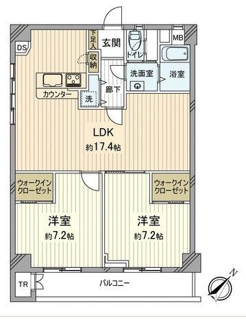 Floor plan. 2LDK, Price 16.3 million yen, Occupied area 69.35 sq m , Balcony area 8.32 sq m per yang ・ View ・ Ventilation good 9 floor ・ It is a corner room
