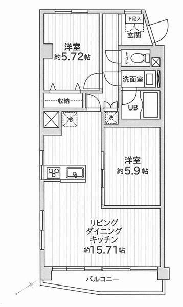 Floor plan. 2LDK, Price 21,800,000 yen, Occupied area 62.19 sq m , Balcony area 7.55 sq m