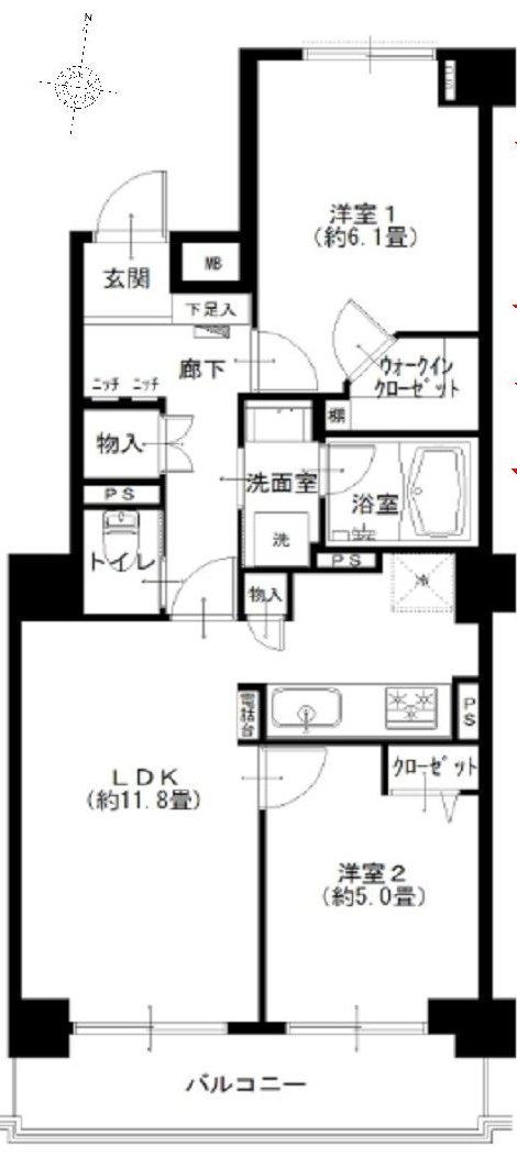 Floor plan. 2LDK, Price 24,900,000 yen, Occupied area 54.43 sq m , Balcony area 7.02 sq m floor plan