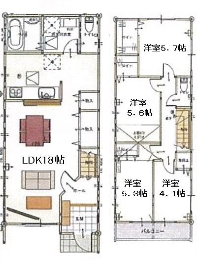 Floor plan. (B Building), Price 48,800,000 yen, 4LDK, Land area 83.12 sq m , Building area 97.71 sq m
