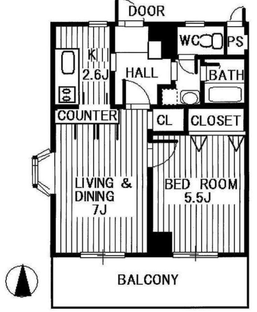 Floor plan. 1LDK, Price 11.5 million yen, Occupied area 37.26 sq m , Balcony area 6.48 sq m 6 floor of the south toward the corner room