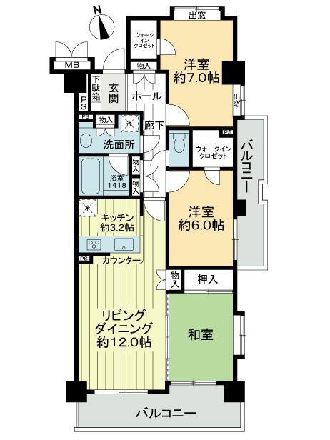 Floor plan. 3LDK, Price 28.8 million yen, Occupied area 80.08 sq m , Balcony area 15.35 sq m 80 square meters more than 3LDK ・ Two-sided balcony