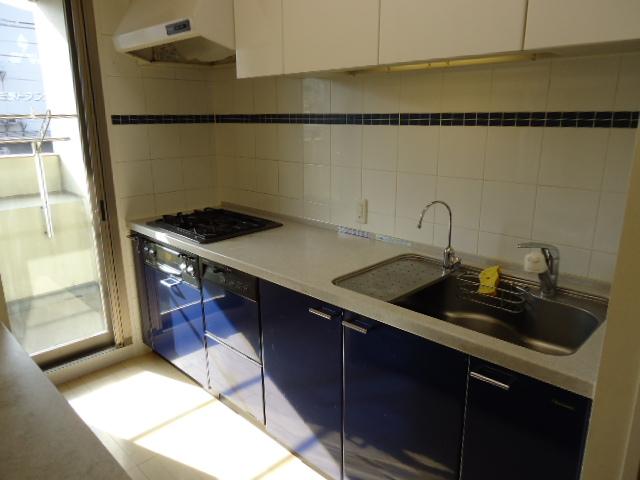 Kitchen. There is a door in the kitchen next to, You can enter and exit on the balcony