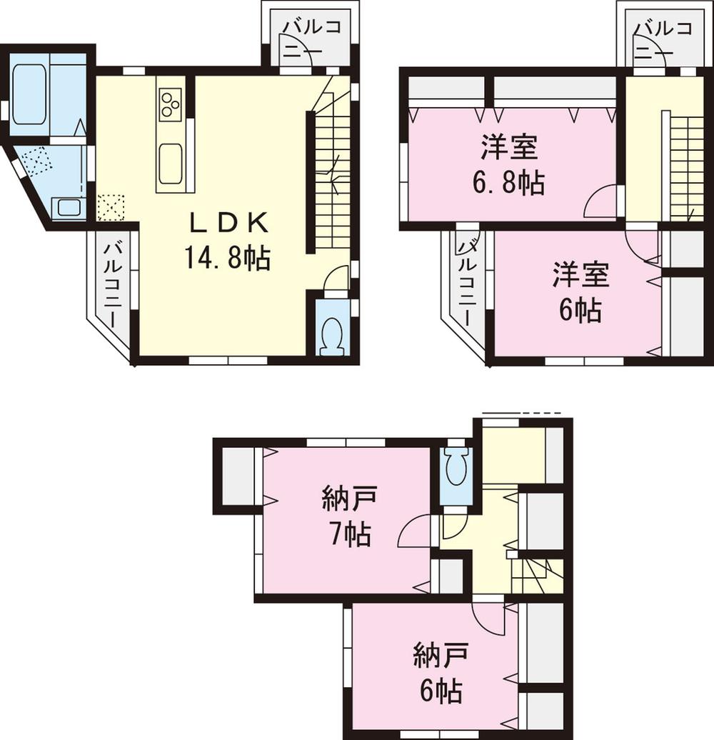 Floor plan. (B Building), Price 37,960,000 yen, 2LDK+2S, Land area 71.7 sq m , Building area 103.62 sq m