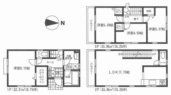 Floor plan. (4 Building), Price 33,500,000 yen, 4LDK, Land area 65.53 sq m , Building area 100.23 sq m