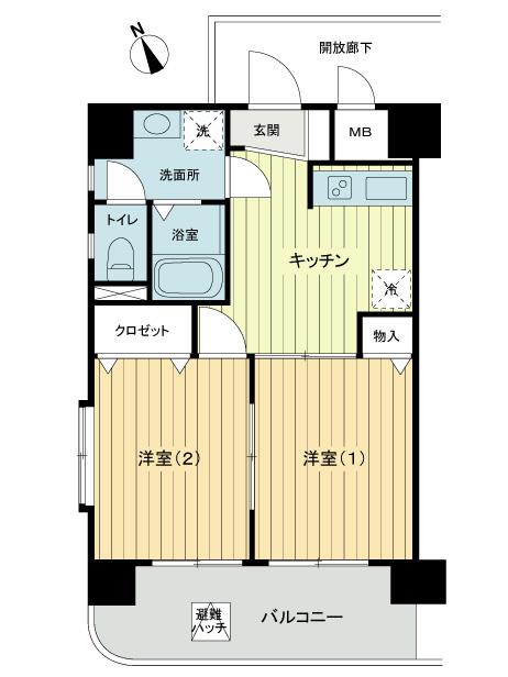 Floor plan. 2K, Price 16,900,000 yen, Occupied area 35.72 sq m , Balcony area 8.24 sq m southeast corner dwelling unit